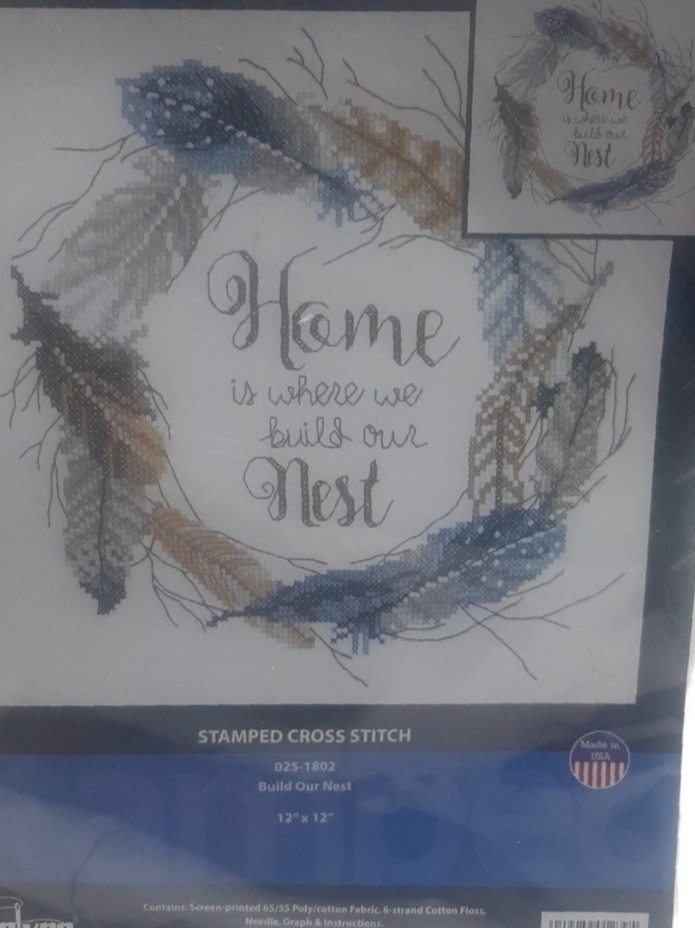 NEW Janlynn Build Our Nest Stamped Cross Stitch Kit 12x12 Bird Embroidery